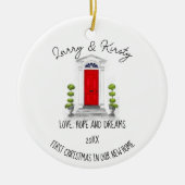 最初のホーム名の編集可能メッセージ セラミックオーナメント (正面)