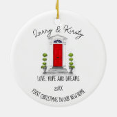 最初のホーム名の編集可能メッセージ セラミックオーナメント (裏面)