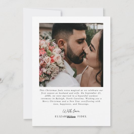 最初のミニマルク結婚したリスマス写真の新婚 シーズンカード (裏面)