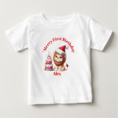 最初のメリー誕生日クリスマスベビーギフト ベビーTシャツ (正面)