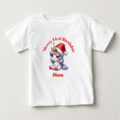 最初のメリー誕生日クリスマスベビーギフト ベビーTシャツ (正面)