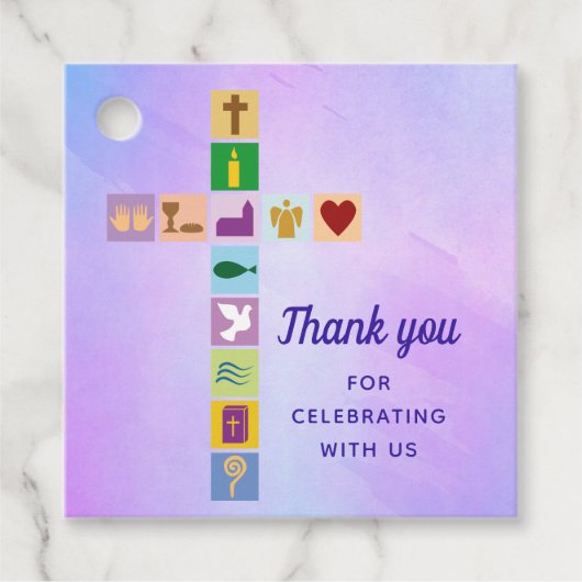 最初のモダン聖餐式のクロスカラフルシンボル フェイバータグ (正面)