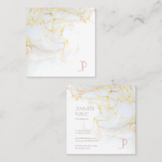 最初のモノグラムのエレガントな金ゴールドの大理石の贅沢のモダン スクエア名刺 (正面/裏面)