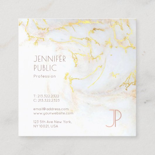 最初のモノグラムのエレガントな金ゴールドの大理石の贅沢のモダン スクエア名刺 (裏面)
