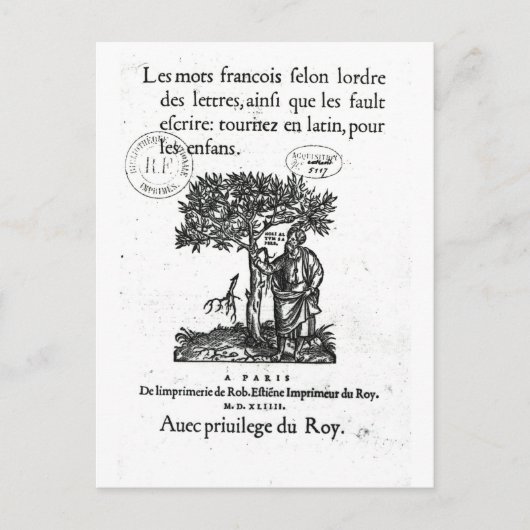 最初のラテン語フランスの辞書のタイトルページ ポストカード (正面)