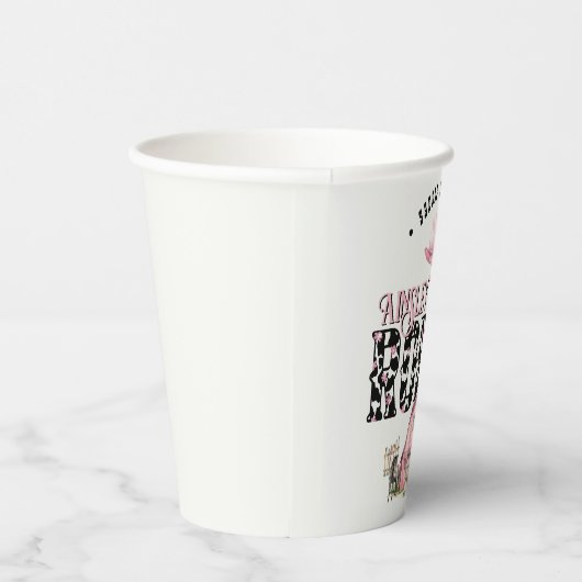 最初のロデオかわいいピンクパーソナライズされた色の誕生日 紙コップ (右)