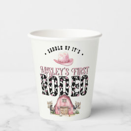 最初のロデオかわいいピンクパーソナライズされた色の誕生日 紙コップ