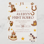 最初のロデオウェスタンの誕生日パーティーの招待 招待状 (正面/裏面)