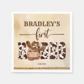 最初のロデオカウボーイかわいい馬の誕生日の食器 スタンダードカクテルナプキン (正面)