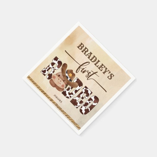 最初のロデオカウボーイかわいい馬の誕生日の食器 スタンダードカクテルナプキン (角)