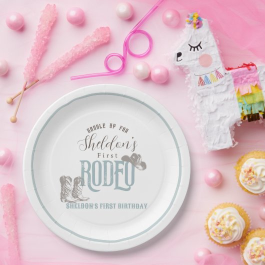 最初のロデオカウボーイウェスタンブルー1番目の誕生日 ペーパープレート (パーティー)