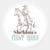 最初のロデオカウボーイウェスタンブルー1番目の誕生日 ラウンドシール (正面)