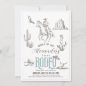 最初のロデオカウボーイウェスタンブルー1番目の誕生日 招待状 (正面)
