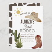 最初のロデオカウボーイウェスタン最初の誕生日 招待状 (正面/裏面)