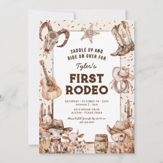 最初のロデオカウボーイキッズ1st誕生日招待状 招待状 (正面)