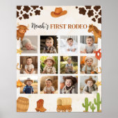 最初のロデオカウボーイ誕生日フォトマイルストーンサイン ポスター (正面)