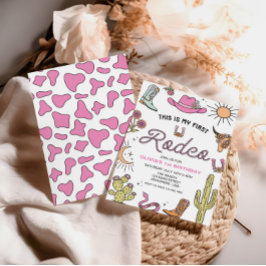 最初のロデオピンクウェスタンの誕生日 招待状