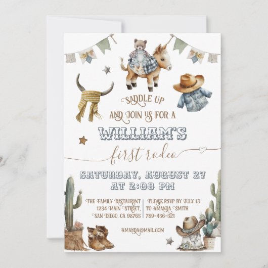 最初のロデオワイルドウェストボーイ1st誕生日 招待状 (正面)