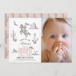 最初のロデオ女性のカーボーイピンク1番目の誕生日の写真 招待状
