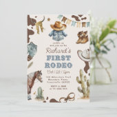 最初のロデオ1歳の誕生日ウェスタンのカウボーイ写真 招待状 (スタンド正面)