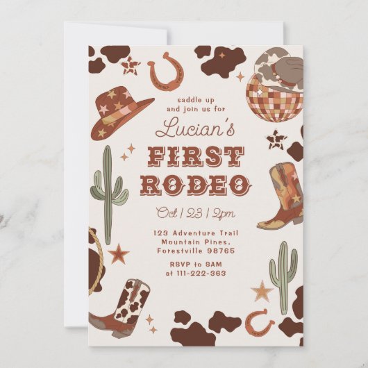 最初のロデオ1歳の誕生日ウェスタンのカウボーイ写真 招待状 (正面)