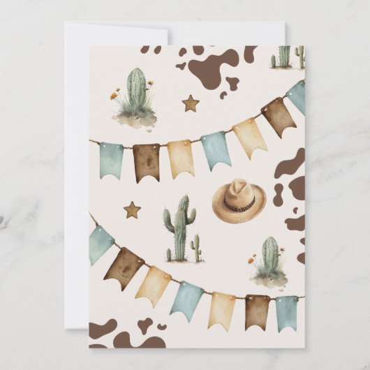 最初のロデオ1歳の誕生日ウェスタンカウボーイワイルド 招待状 (裏面)