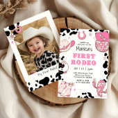 最初のロデオ1歳の誕生日ピンクの女の子の写真の誕生日 招待状