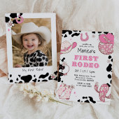 最初のロデオ1歳の誕生日ピンクの女の子の写真の誕生日 招待状