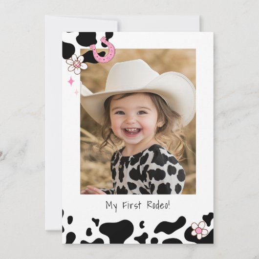 最初のロデオ1歳の誕生日ピンクの女の子の写真の誕生日 招待状 (裏面)