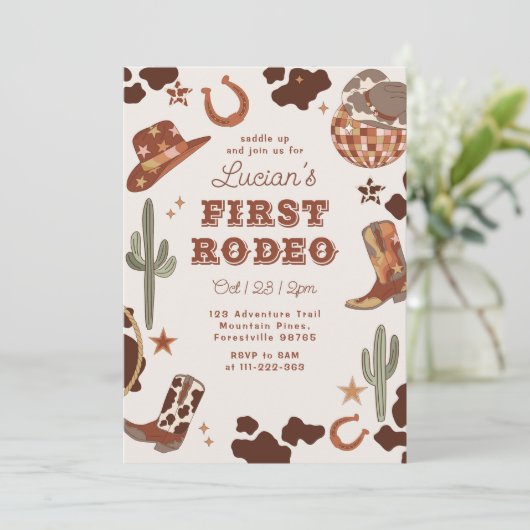 最初のロデオ1歳の誕生日ワイルドウエストカウボーイ 招待状 (スタンド正面)