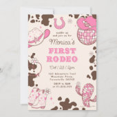 最初のロデオ1歳の誕生日ワイルドウエストピンクの女の子の写真 招待状 (正面)