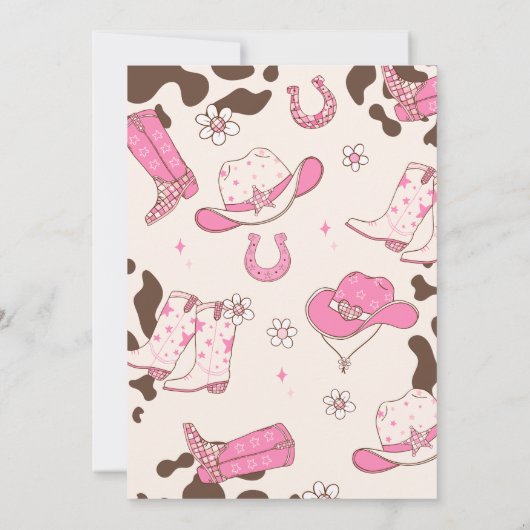 最初のロデオ1歳の誕生日ワイルドウエストピンクの女の子の写真 招待状 (裏面)