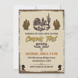 最初のロデオ・カウボーイ誕生日パーティーの招待 招待状