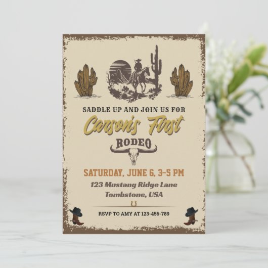 最初のロデオ・カウボーイ誕生日パーティーの招待 招待状 (スタンド正面)