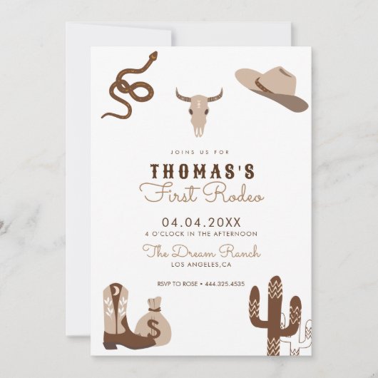 最初のロデオ・カウボーイ誕生日パーティーの招待 招待状 (正面)