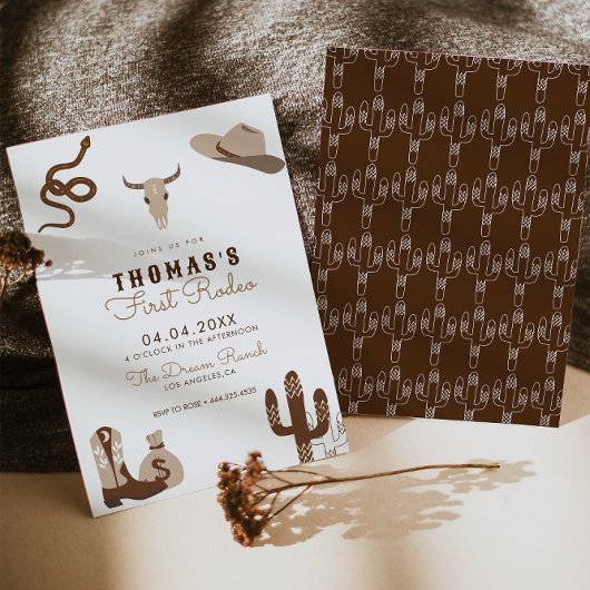 最初のロデオ・カウボーイ誕生日パーティーの招待 招待状