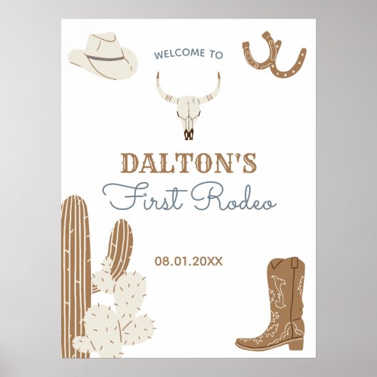 最初のロデオ・カウボーイ誕生日パーティー歓迎ポスター ポスター (正面)