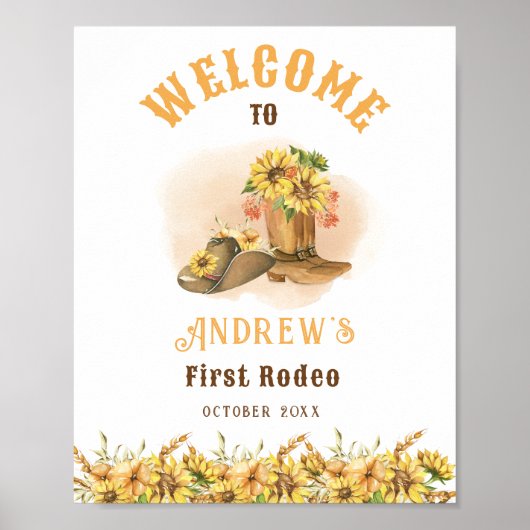 最初のロデオ・カウボーイ誕生日パーティー歓迎ポスター ポスター (正面)