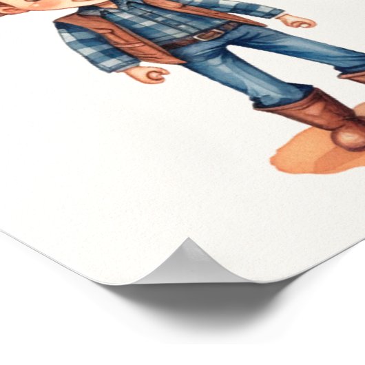 最初のロデオ・カウボーイ誕生日パーティー歓迎ポスター ポスター (角)