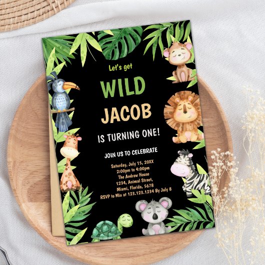 最初のワイルドな1歳誕生日招待状 招待状