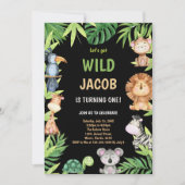 最初のワイルドな1歳誕生日招待状 招待状 (正面)