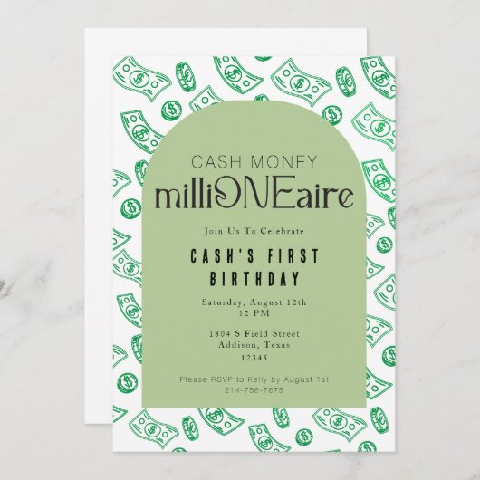 最初の億万長者の誕生日の招待 招待状 (正面/裏面)