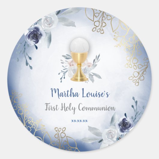 最初の共産色の青い水色の花 ラウンドシール (正面)