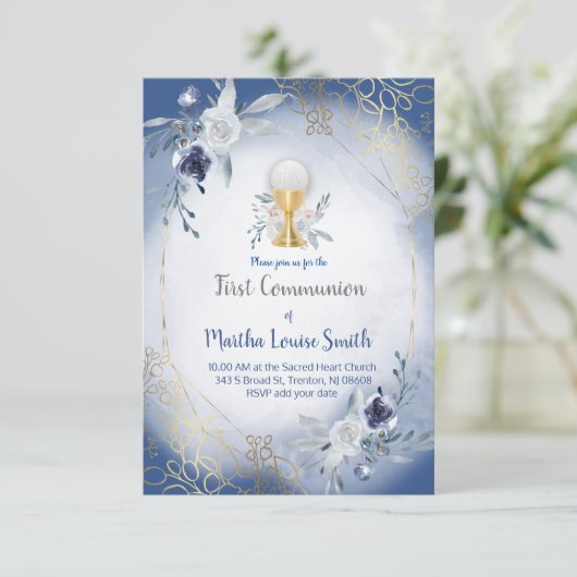 最初の共産色の青い水色の花 招待状 (スタンド正面)