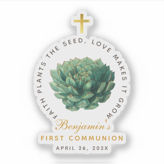 最初の共通多肉質フェイク金ゴールドのクロススクリプト シール (正面)