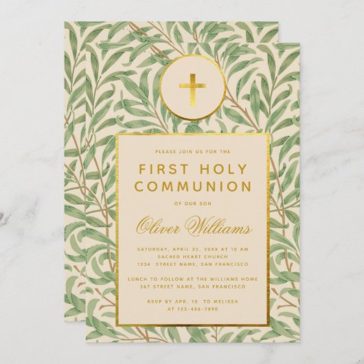 最初の共通葉フェイク金ゴールド男女兼用 招待状 (正面/裏面)