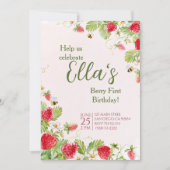 最初の夏のイチゴ誕生日招待状 招待状 (正面)