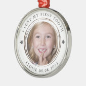 最初の失った歯のマイルストーン写真のキープサケ メタルオーナメント (左)