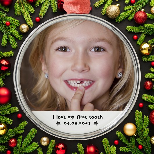 最初の失った歯のマイルストーン写真のキープサケ メタルオーナメント