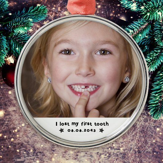 最初の失った歯のマイルストーン写真のキープサケ メタルオーナメント